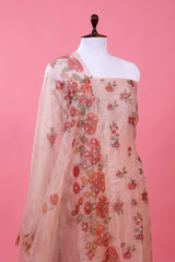 Rose Gold Embellished Tissue Silk Dress Material - Chinaya Banaras