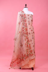 Rose Gold Embellished Tissue Silk Dress Material - Chinaya Banaras