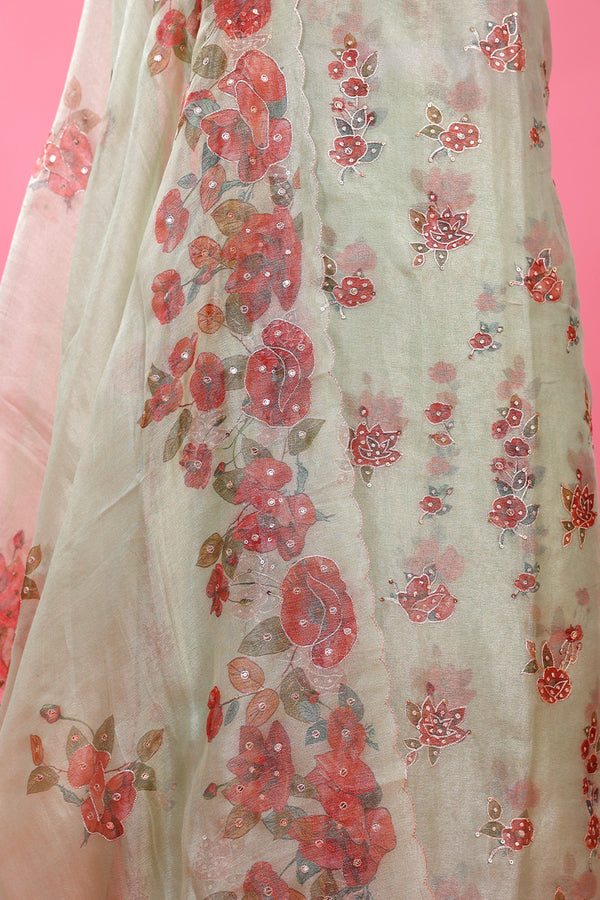 Mint Green Embellished Tissue Silk Dress Material - Chinaya Banaras