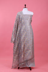 Grey Embroidered Tissue Silk Dress Material By Chinaya Banaras