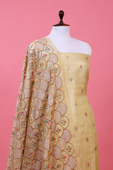 Light Yellow Embroidered Tissue Silk Dress Material - Chinaya Banaras
