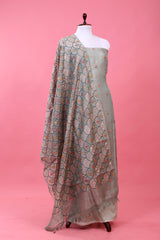 Sage Green Embroidered Tissue Silk Dress Material - Chinaya Banaras
