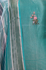 Aqua Blue Embellished Tissue Silk Dress Material - Chinaya Banaras
