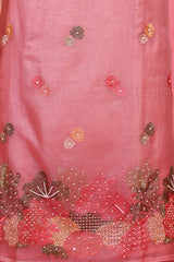 Coral Peach Embellished Organza Silk Dress Material - Chinaya Banaras