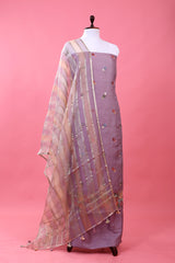 Light Purple Marine Embellished Organza Silk Dress Material - Chinaya Banaras