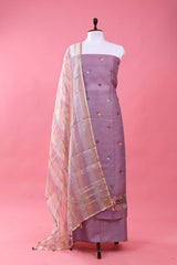 Purple Marine Embellished Organza Silk Dress Material By Chinaya Banaras