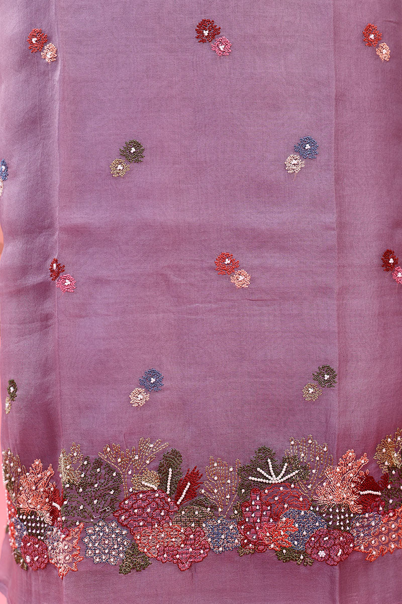 Light Purple Marine Embellished Organza Silk Dress Material - Chinaya Banaras