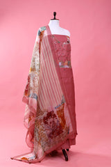 Rust Mauve Marine Embellished Organza Silk Dress Material - Chinaya Banaras