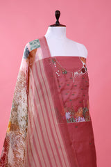 Rust Mauve Marine Embellished Organza Silk Dress Material - Chinaya Banaras