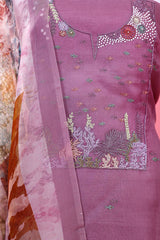 Rust Purple Marine Embellished Organza Silk Dress Material - Chinaya Banaras