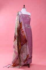 Rust Purple Marine Embellished Organza Silk Dress Material - Chinaya Banaras