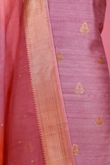 Lavender Handwoven Raw Silk Dress Material - Chinaya Banaras