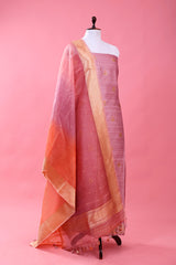 Lavender Handwoven Raw Silk Dress Material - Chinaya Banaras