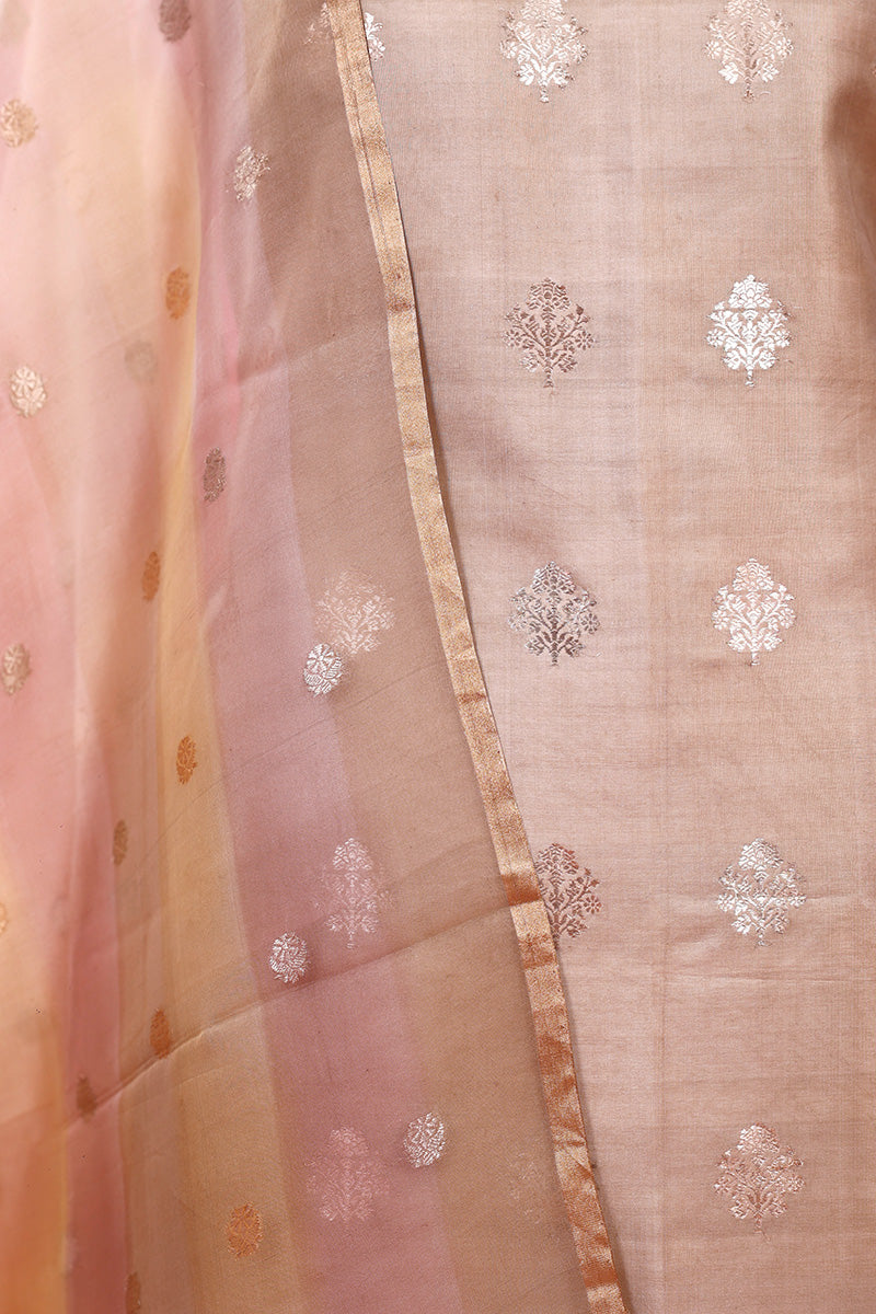 Sage Green Handwoven Satin Silk Dress Material - Chinaya Banaras
