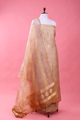 Sage Green Handwoven Satin Silk Dress Material - Chinaya Banaras