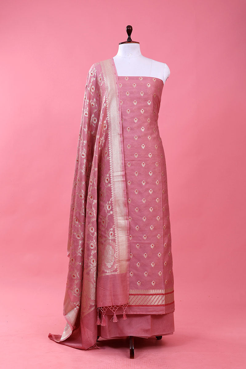 Pink Woven Mulberry Silk Suit Piece By Chinaya Banaras