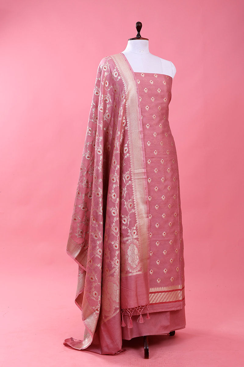 Mauve Pink Woven Mulberry Silk Suit Piece - Chinaya Banaras