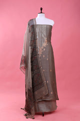 Grey Silk Dress Material By Chinaya Banaras