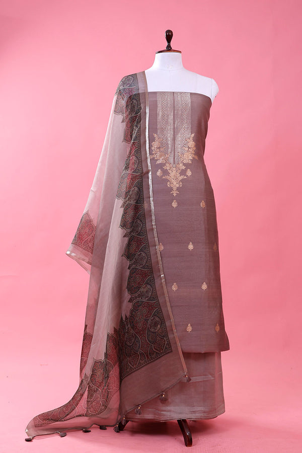 Brown Silk Dress Material By Chinaya Banaras