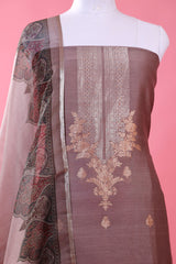 Rust Brown Woven Moonga Silk Dress Material - Chinaya Banaras