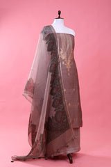 Rust Brown Woven Moonga Silk Dress Material - Chinaya Banaras