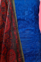 Royal Blue Embroidered Tussar Silk Dress Material - Chinaya Banaras