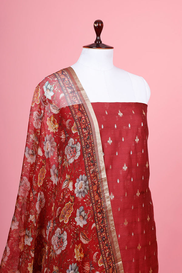 Maroon Woven Chanderi Silk Suit Piece