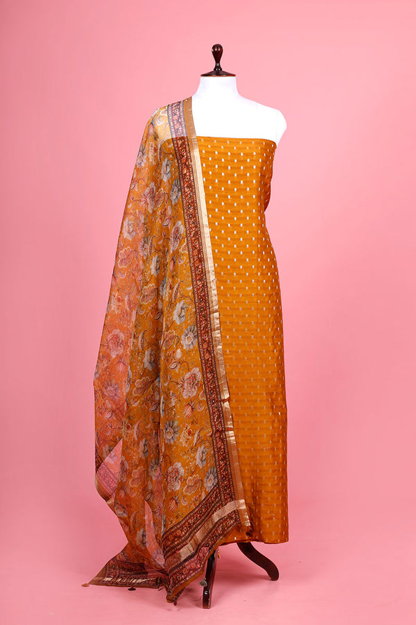 Mustard Silk Suit Piece By Chinaya Banaras