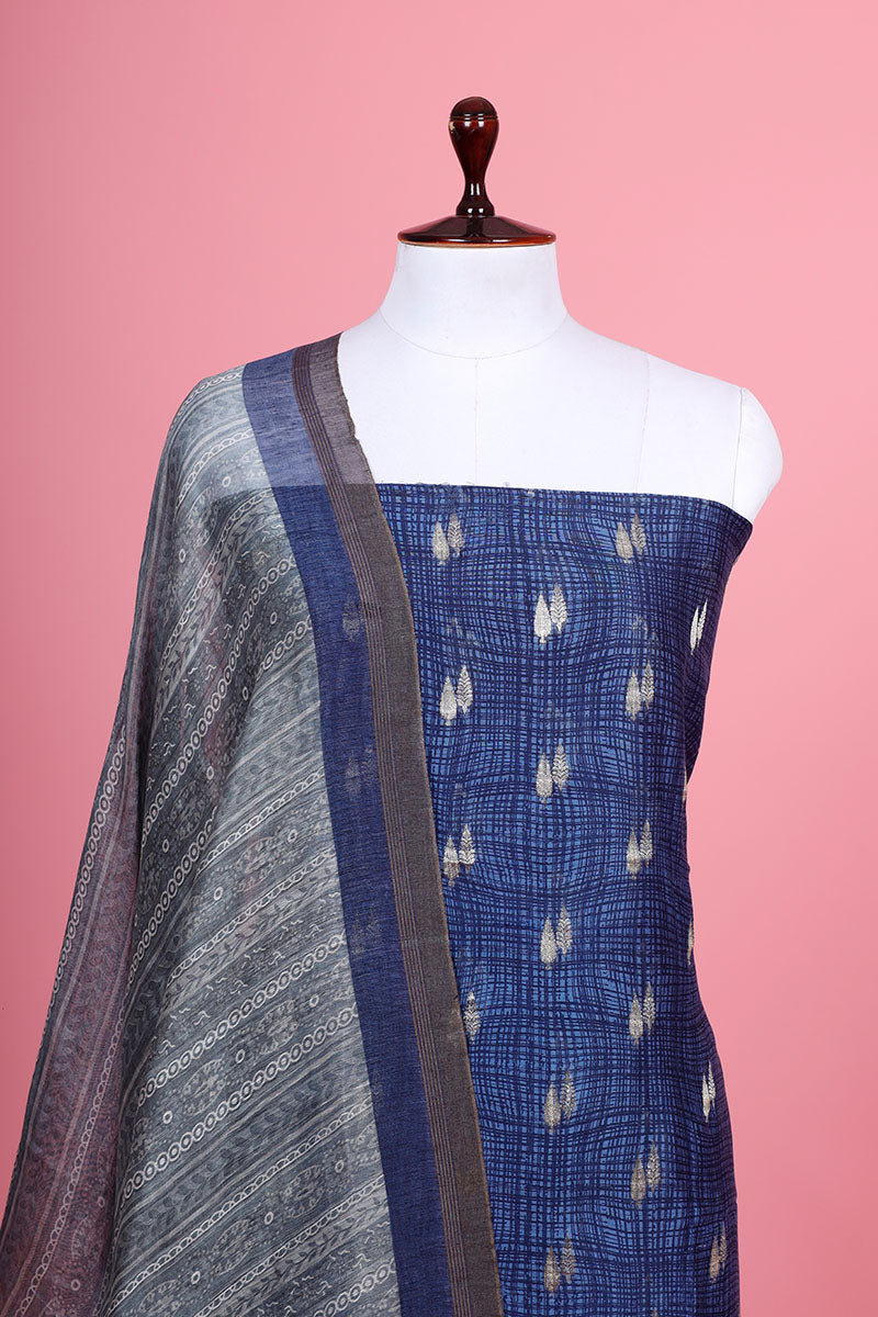 Indigo Blue Woven Chanderi Silk Suit Piece