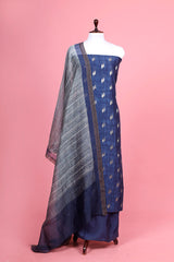 Indigo Blue Woven Chanderi Silk Suit Piece for Pary