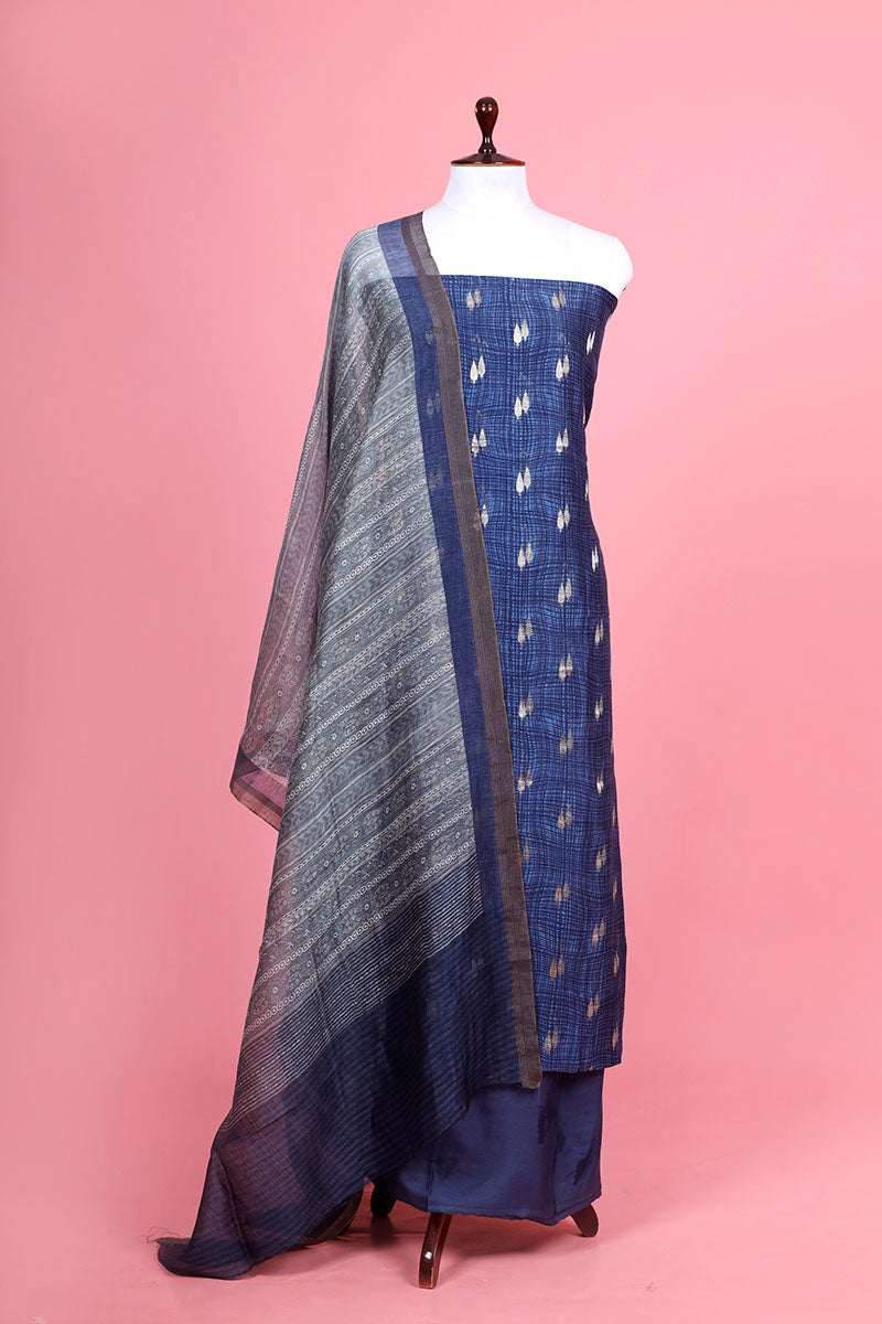 Indigo Blue Woven Chanderi Silk Suit Piece for Pary