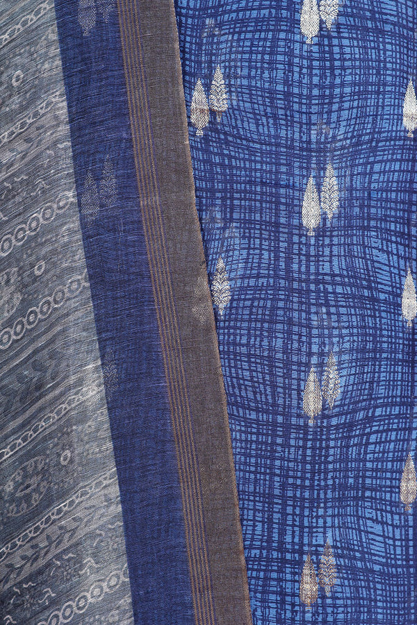 Indigo Blue Woven Chanderi Silk Suit Piece