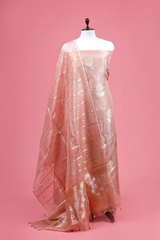 Peach Floral Handwoven Banarasi Tissue Silk Suit Piece