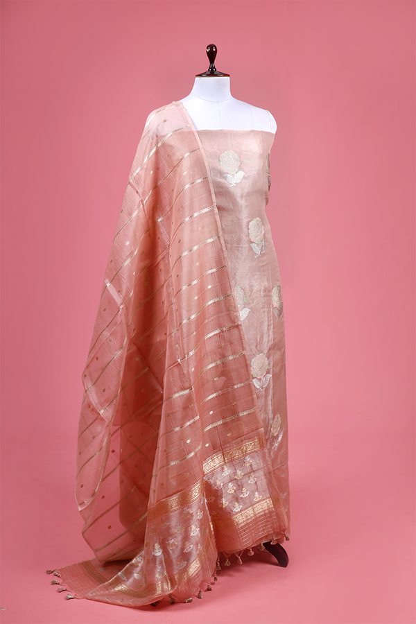 Peach Banarasi Tissue Silk Suit Piece By Chinaya Banaras