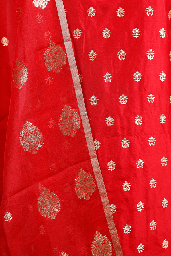 Red Ethnic Handwoven Banarasi Silk Suit Piece