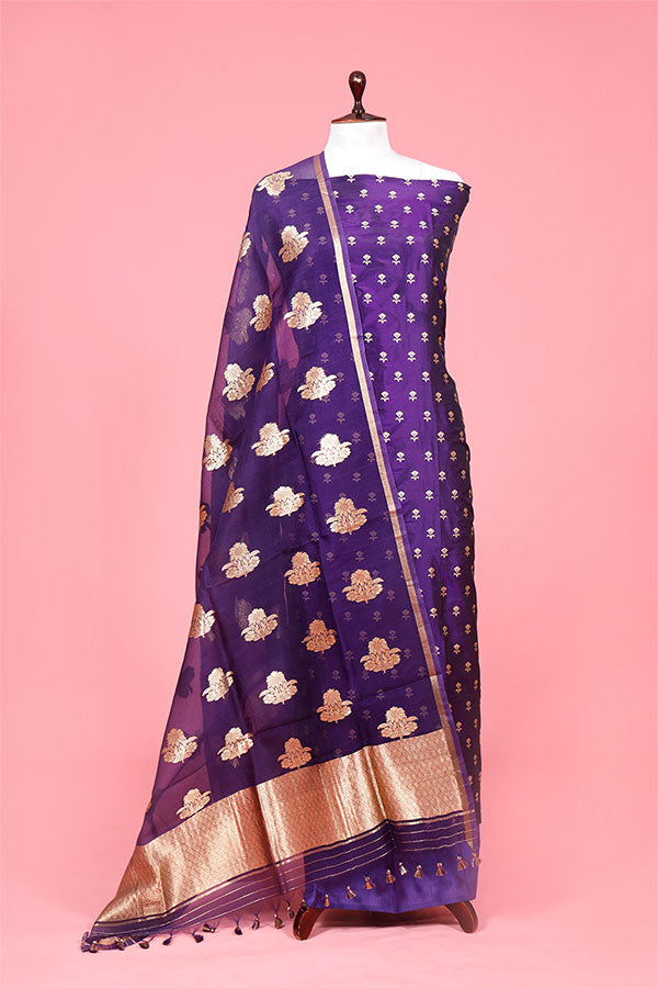 Purple Handwoven Banarasi Silk Suit Piece By Chinaya Banaras