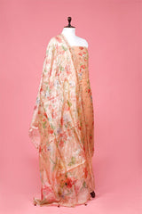 Peach Floral Embellished Tissue Silk Suit Piece