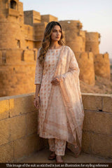 White Floral Printed Organza Silk Suit Piece