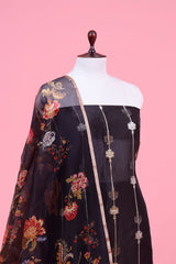 Black Pure Organza Silk Suit Piece
