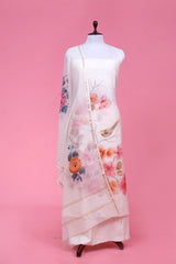 Buy White Handpainted Chanderi Dress Material Online