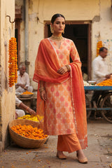 Peach Embroidered Organza Silk Suit Piece