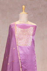 Lilac Banarasi Satin Silk Suit Set with Organza Dupatta