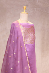 Lilac Banarasi Satin Silk Suit Set with Organza Dupatta