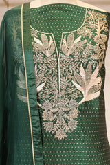 Bottle Green Katan Silk Salwar Suit with Zardozi Work