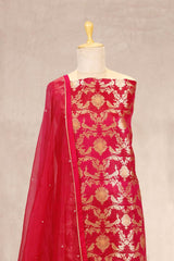 Red Satin Silk Salwar Suit with Organza Dupatta