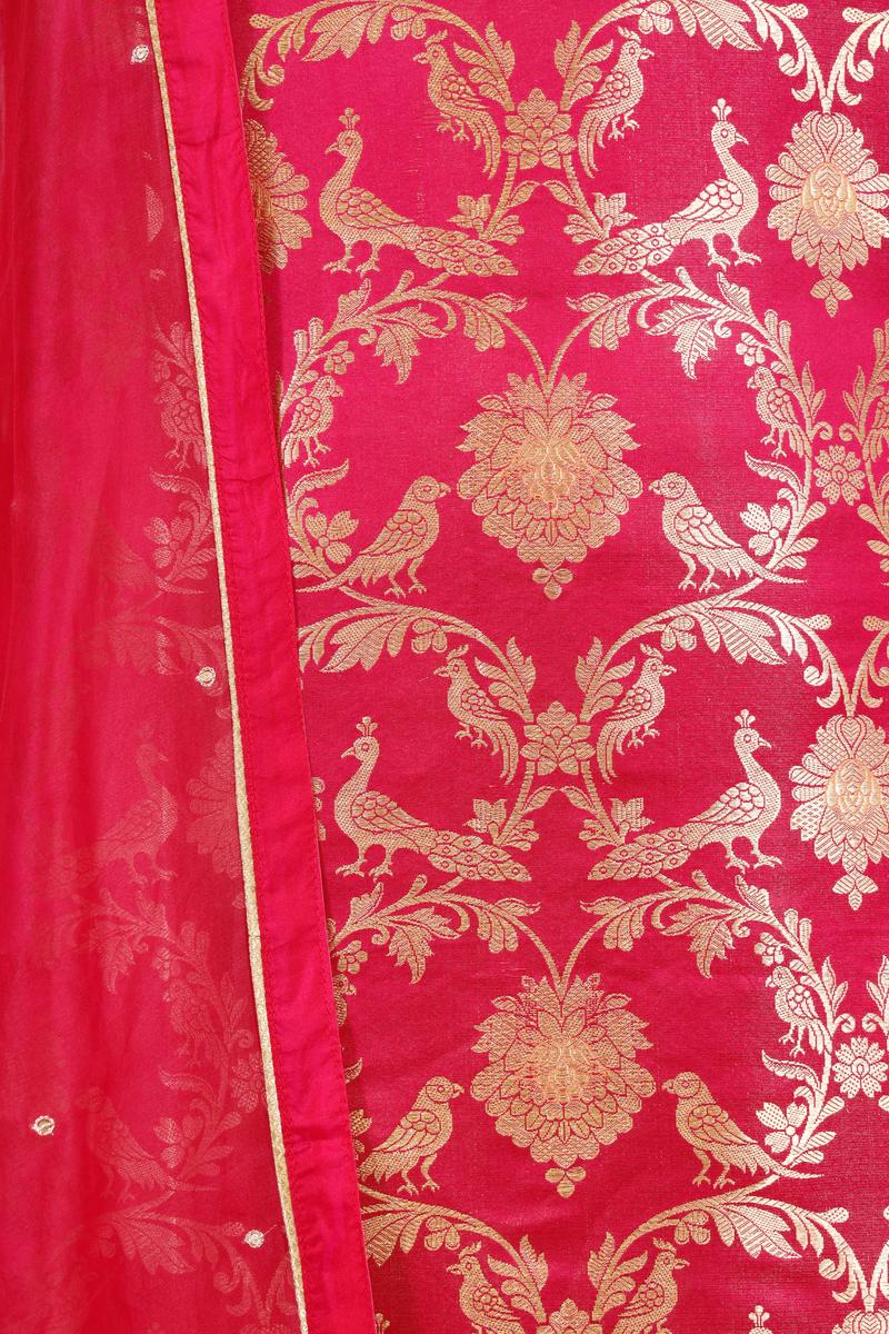 Red Satin Silk Salwar Suit with Organza Dupatta
