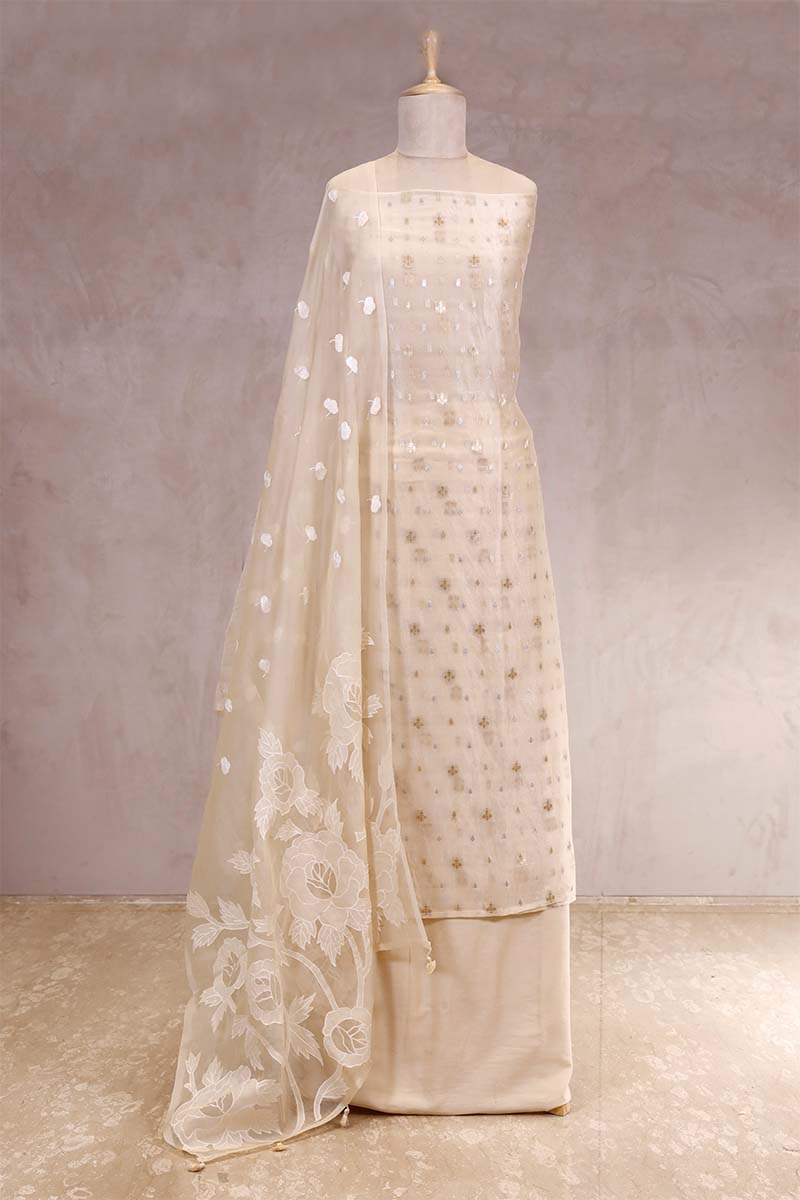 white  suit set, off white suit set, salwar suits for wedding​, dress material, wedding suit, women suit set, women suit piece