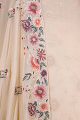 White Crepe Silk Salwar Suit Set with Floral Dupatta