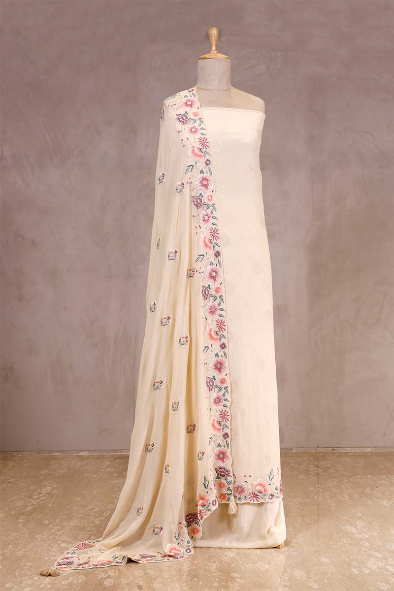white suit set, off white suit set, salwar suits for wedding​, dress material, wedding suit, women suit set, women suit piece