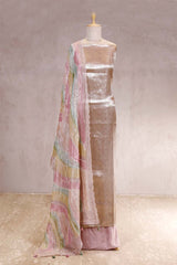 Baby Pink Tissue Silk Suit Set with Embellished Printed Dupatta